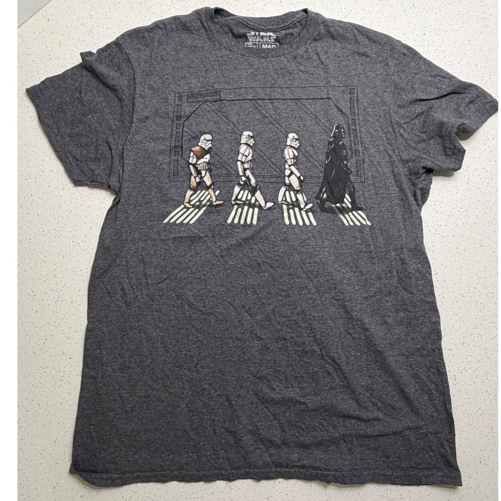 Star Wars Mad Engine Darth Vader Stormtrooper Abbey Road Parody Tee Gray Medium